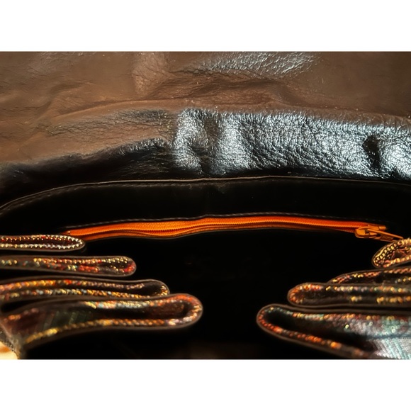 Vintage Shimmery Metallic Fabric Artsy Women's Bag with 100 Percent Leather trim - Picture 10 of 14